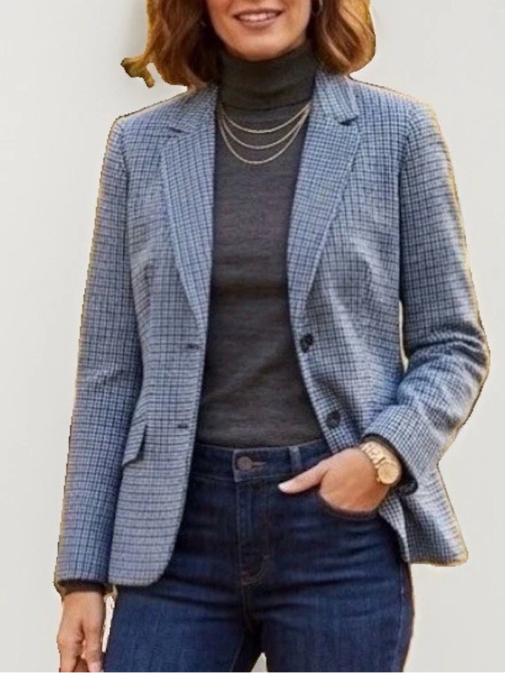 Talbots Aberdeen Blue Plaid Women's Blazer Jacket Plus 20W Houndstooth Wool
